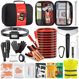 AUTODECO Roadside Emergency Kit Car Safety Kit with Jumper Cables Car Kits for Emergency, Black