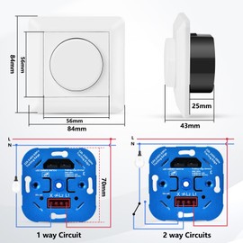 KYOTECH LED Dimmer Switch, Rotary Dimmer Flush-Mounted Dimmer Switch for Dimmable LEDs 3-200 W, Dimmer for LED Lamps, LED Dimmer 230 V, White
