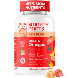 SmartyPants Kids Multivitamin Gummies - Improved Formula: Omega 3 (DHA/EPA), Vitamins D3, C, B12, B6, Vitamin A, K & Zinc, Gluten Free, Three Fruit Flavors, 60 Count (30 Day Supply)
