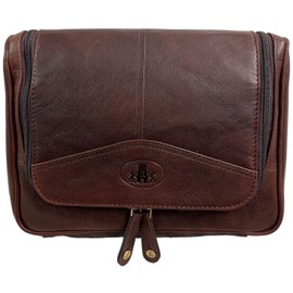 Rowallan Mens Structured Brown Leather Hanging Large Wash Travel Toiletry Bag Wet Pack