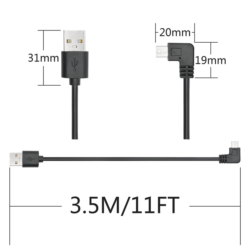 Maixbomr 11FT 90 Degree Micro USB Power Cable, Right Angle