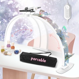 Lokshun Half Moon Light for Nail Desk, Foldable 29" Nail Light for Desk, 180° Ultra-Bright Nail Tech Desk Lamp, Portable Half Moon Lamp with Phone Holder & Organizer Bag - Iridescent Diamond
