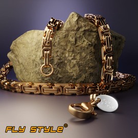 Fly Style Byzantine Byzantine Chain Gold Stainless Steel Men's Necklace 18 Carat Gold-Plated Chain, Stainless Steel