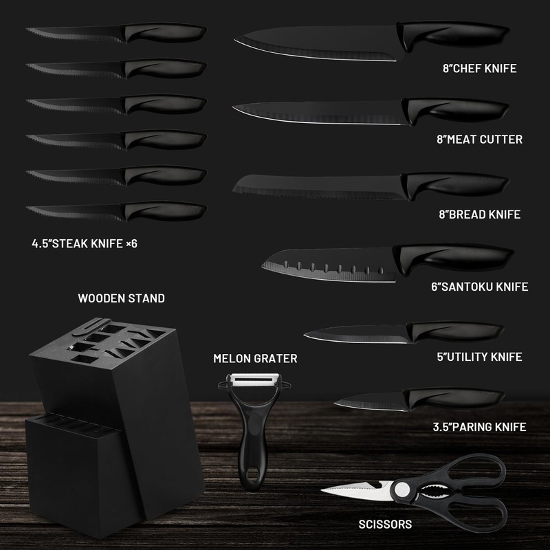 Knife Set, 16 Pieces Kitchen Knife Set with Block and