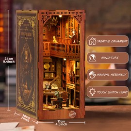 MOJINO Book Nook DIY Kit, Dollhouse Wooden 3D Puzzle Bookends Made of Wood, Magic World Miniature House Kit with Furniture and LED Light, Miniature Kit for Adults, Teens (Fairytale Hut)
