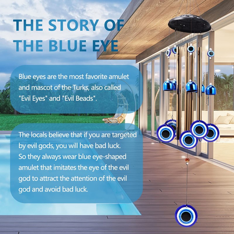 YEBON Turkish Blue Evil Eye Amulet Wind Chimes for Home