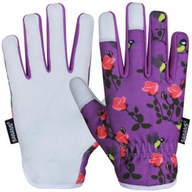 SAWANS Leather Gardening Gloves Women Men Women Thorn Proof Rigger Garden Safety Work Gloves Multi Purpose Breathable Construction Gardening Gifts (Purple, S)
