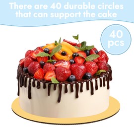 JCD JCD Stunning Gold Color Cakeboard,40 Packs Cakes Boards 8 inch Round,Food-Graded Corrugated Cardboard,Waterproof and Oil-Proof Cake Plate for Cake DIY (Gold, 8inch/40Pcs)