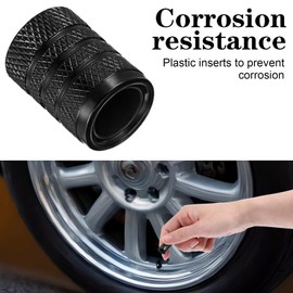 Tire Valve Stem Caps - (10 Pack), Tire Valve Stem Cap Cover, Metal Air Caps with Plastic Liner, Tire Air Caps Metal with Plastic Liner, Corrosion Resistant, Leak-Proof, Universal Stem Covers, Black
