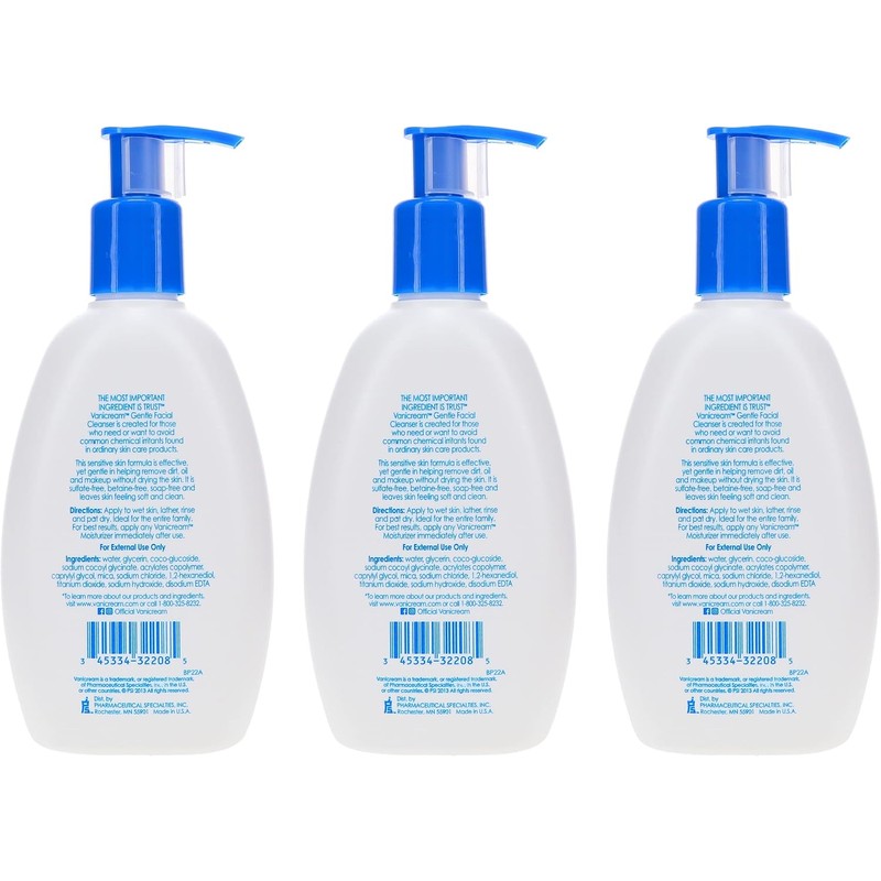 Vanicream Gentle Facial Cleanser for Sensitive Skin with Pump Dispenser,