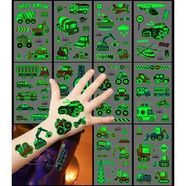 Tattoo Children's Vehicles, Light Car Digger Construction Vehicle Tattoos Sticker Set 10 Sheets Waterproof Temporary Tattoos Boys Children's Tattoos Sticker for Kids Party Games Children's Birthday Party Bags