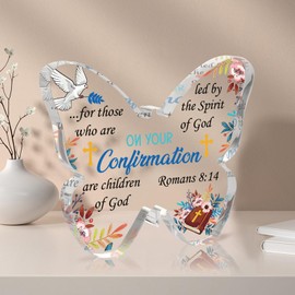 WIOSEN Christian Confirmation Gifts for Teenage Girls, Religious Gifts Catholic Confirmation Gifts for Women Men Christian Religious Church Gifts - Butterfly Shaped Acrylic Plaque