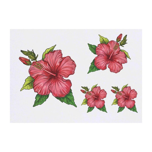 4 x 'Hibiscus Flowers' Temporary Tattoos - Water Resistant, Skin-Safe,