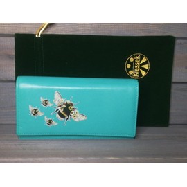 Klassek Bumblebee Womans Turquoise Purse Busy Bee Brand Image on Real Animal Leather RFID Honey Accessory Gift