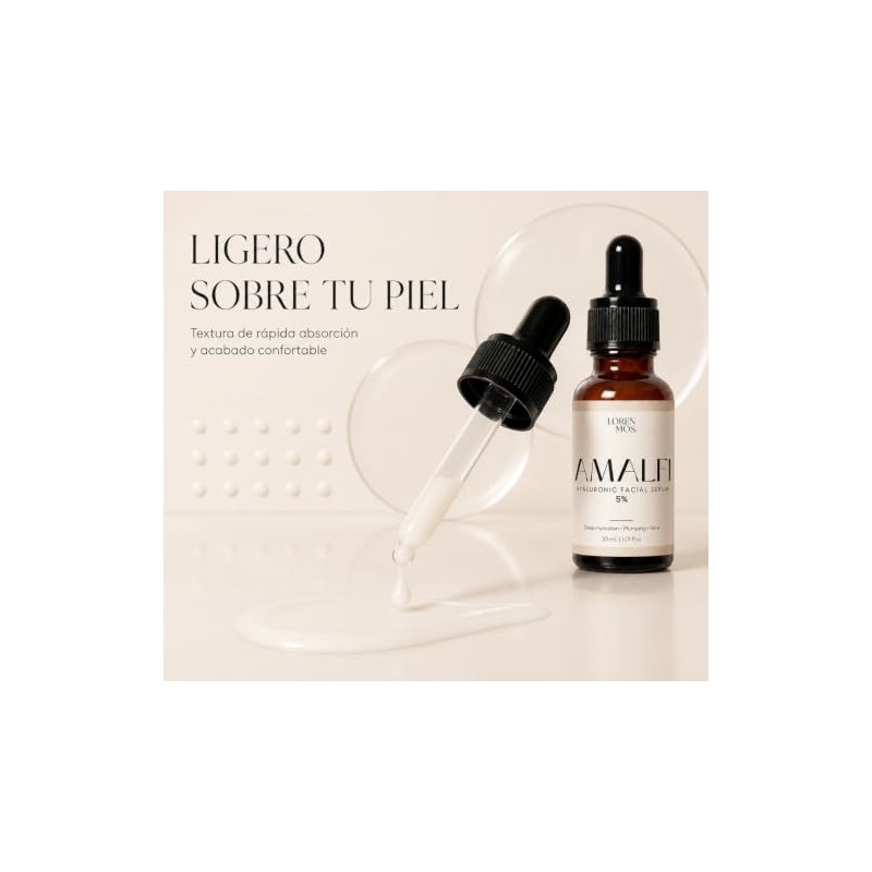 Amalfi Sérum Facial Hidratante con Ácido Hialurónico 5%, 30 mL.