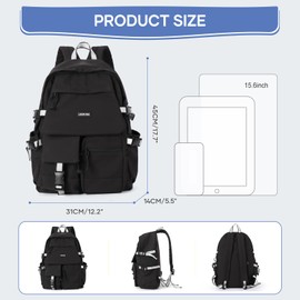 School Backpack for Women, College High School Book Bag for Girls Boys Water Resistant 14 inch laptop backpack for Casual School Work Travel Black