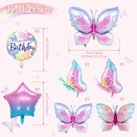 8 Stück Schmetterling Deko Geburtstag Schmetterling Luftballon Schmetterlinge Deko Geburtstag MäDchen Schmetterling Ballon Folienballon Geburtstag Luftballons