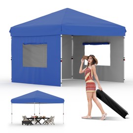 HarmonyHealth 10x10 Pop Up Canopy Tent Outdoor Canopy with 3 Removable Sidewalls One-Person Set Up Heavy Duty Commercial Instant Tent Shelter-Blue
