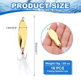 PATIKIL Fishing Spoons, 10 Pcs 3/5 oz Fishing Lures Casting Spoon Treble Hooks Jigs Hard Metal Spinner Baits for Freshwater Saltwater Salmon, Gold Tone