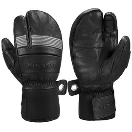 KUTOOK Ski Mittens Men Women with HIPORA Waterproof Membrane Goat Leather Gloves for Skiing Outdoor Black