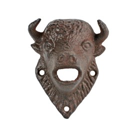 Unbranded Rustic Cast Iron Buffalo Bison Beer Soda Bottle Opener Wall Mount Antique Brown