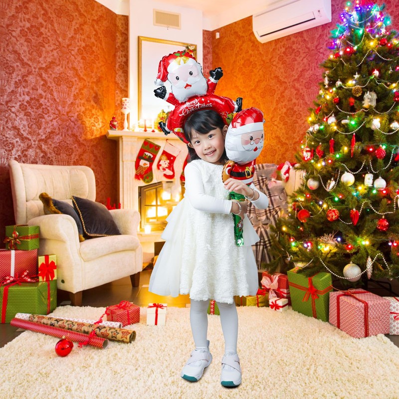 CINECE クリスマスカチューシャ スティックバルーン バルーンカチューシャ 手に風船を持つ Xmas 装飾 アルミホイルバルーン サンタクロース ヘラジカ
