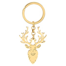 OUSIO Christmas Day Reindeer Keychain Stainless Steel 18K Gold Silver Plated Deer Key Ring For Women Charms Wallet Decor Gift (Gold-plated)