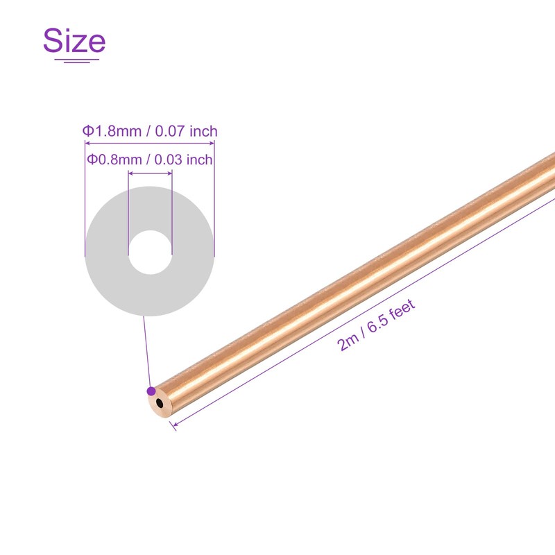 DMiotech 0.8mm x 1.8mm Long 2.0 M Refrigerator Copper Pipe