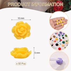 uxcell 50 Pcs Yellow Resin Rose Flower Beads, 10mm Flatback Flower Charm Opaque Carve Rose Beads No Hole for DIY Jewelry Making Nails Sunglasses Shoe Hair Clip Home Decor