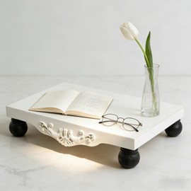SOFE White Wood Risers for Decor, Pedestal Stands for Display Decorative Tray, Soap Holder, Modern Perfume Tray, Kitchen Counter Decor and Accessories 2.8 Inches Tall
