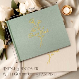 Lanpn Wedding Guest Book with 108 Blank Pages - Elegant Linen Hardcover Guestbook Wedding Reception for Sign in and Photos - Polaroid Guest Book for Wedding Bridal Shower Baby Shower (Sage Green)