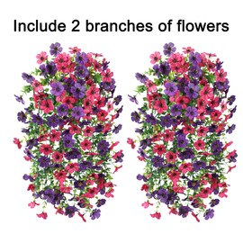 HyeFlora Artificial Flowers for Outdoors Decoration, 2Pcs Fake Hanging Spring Decor, Purple and Hotpink Realistic Plants, UV & Fading Resistant Silk Flower for Porch Patio Balcony Planter Yard