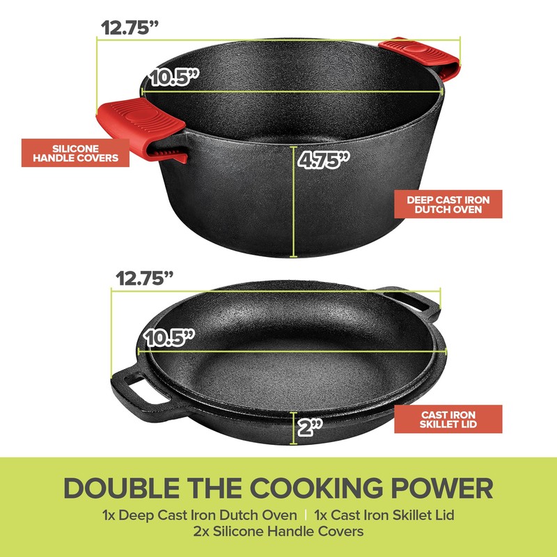Modern Innovations 3-in-1 Dutch Oven & Skillet Combo, Preseasoned Cast