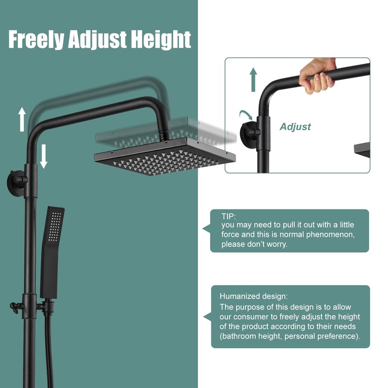 Heyalan Matte Black Exposed Shower System 2 Functional Bathroom Shower