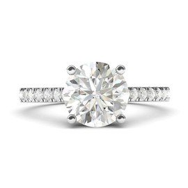 Classic 4 Prong Engagement Ring with Imitation Diamond and Side Stones, 925 Sterling Silver, 2 KT, Sterling Silver, Sterling Silver