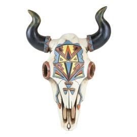 Ebros Gift Western Southwest Tribal Native Indian Vector Symbols and Arrows Steer Bison Buffalo Bull Cow Skull Head Wall Mount Decor Sacred Animal Totem Skulls