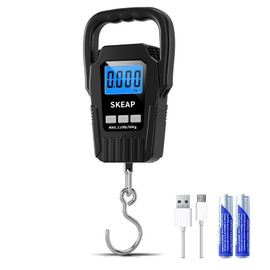 Digital Fish Scale Hanging Scale Fishing Scale, SKEAP 110lb/50kg Luggage Scale,Fish Weighing Scale, Upgrade Large Handle & Backlit LCD Display, Black,Fishing Gifts for Men,Black, Pocket Size