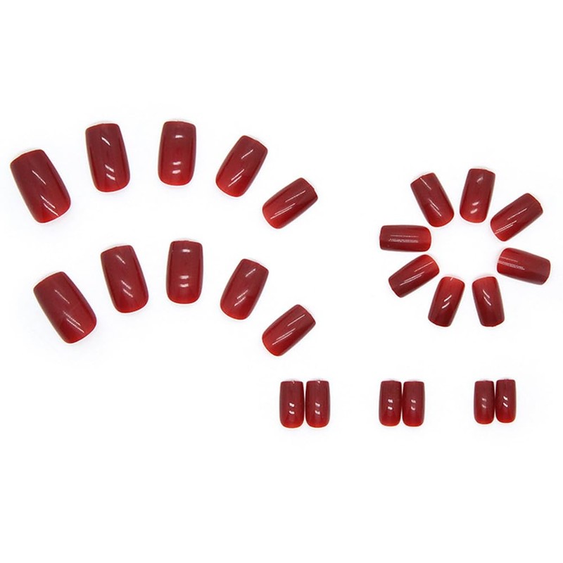 Red Press on Nails Medium,Nails Press on Solid Colour Square