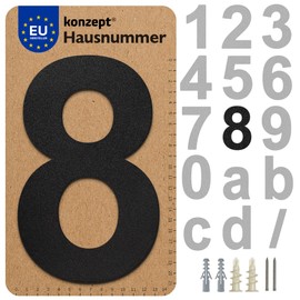 KONZEPT Black Number 8 Door Door Number Building Room Solid Steel with Weather Resistant Zinc and Powder Coating