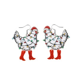 Christmas Earrings for Women Cute Kawaii Acrylic Big Rooster Animal Chicken Dangle Dangle Earrings Animal Funny Christmas Acrylic Earrings Holiday Jewelry Accessories (Red)
