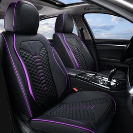 Coverado Automotive Seat Covers, Car Seat Covers Front Seats, Nappa Leather Black&Purple Car Seat Cover, Waterproof Seat Cushion, 2 Pack Front Seat Covers Driver Seat Protector Fit for Most Cars SUV