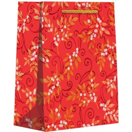 Jillson Roberts Medium Bags, Red Floral with Foil Accents (12 Pcs)