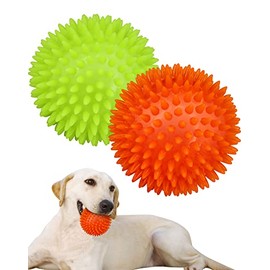 3.5â Spike Dog Balls with Squeaky, Thicker and Durable, 2 Pack Dog Chew Toys Clean Teeth Training for Puppy Small Medium Large Dogs, Dog Ball Toys for Aggressive Chewers