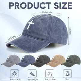 Cutecrop 5 pcs Christian Hats Jesus Faith Cross Hat for Men Women Vintage Washed Plain Baseball Cap(Multicolor)