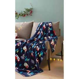 Holiday Time NEW SUPER SOFT COZY PLUSH THROW BLANKET 50" X 60" CAMPER WITH BEARS & TREES BLUE