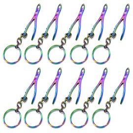 OdontoMed2011 Set of 10 Pieces Dental Extracting Forceps Key Chain Multi Rainbow Color Keychain Stainless Steel