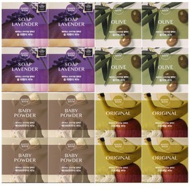Happy Bath Natural Soap 4 Types 100g 16-Piece Bath Soap, 90g, 16-Piece Pack / 해피바스 내추럴 비누 4종류 100g 16개 목욕비누, 90g, 16개입