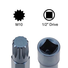 TOP-VIGOR Triple Square Spline Bit Socket, 1/2" Drive x M10 (10mm) CR-V Key Socket, Premium S2 Steel Bits, Bit with 8" Length for Car, Trucks Repair(for Hand Use Only)