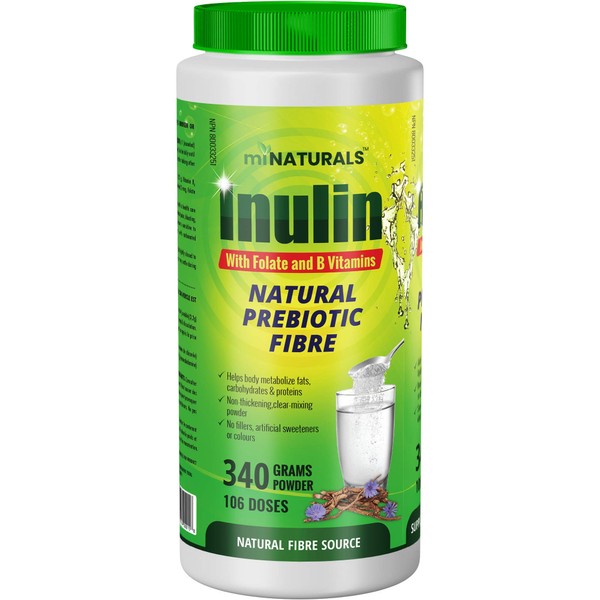 Pure Inulin Fiber Powder - Natural Prebiotic Fibre Supplement (340g - 106 Doses) - Folate and B Vitamins…