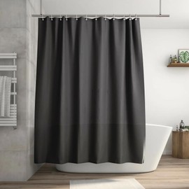 LSXD Cortina de Baño Tela 180cm x 180cm, Cortina de Ducha Impermeable con Ojales de Metal & 12 Ganchos, Cortina Regadera Antimoho, Lavable a Máquina, Shower Curtain Apto para Hoteles,Casa(Negro)